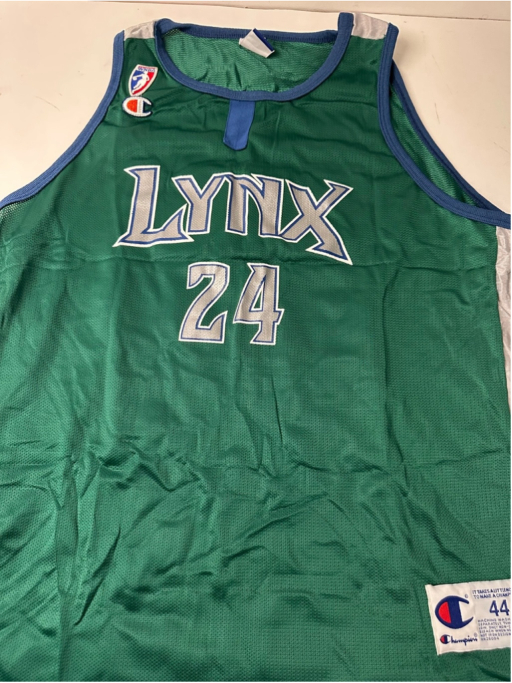 Vintage 90s Champion Minnesota Lynx WNBA Jersey Kristin Folkl 24 Green Mens 44 L